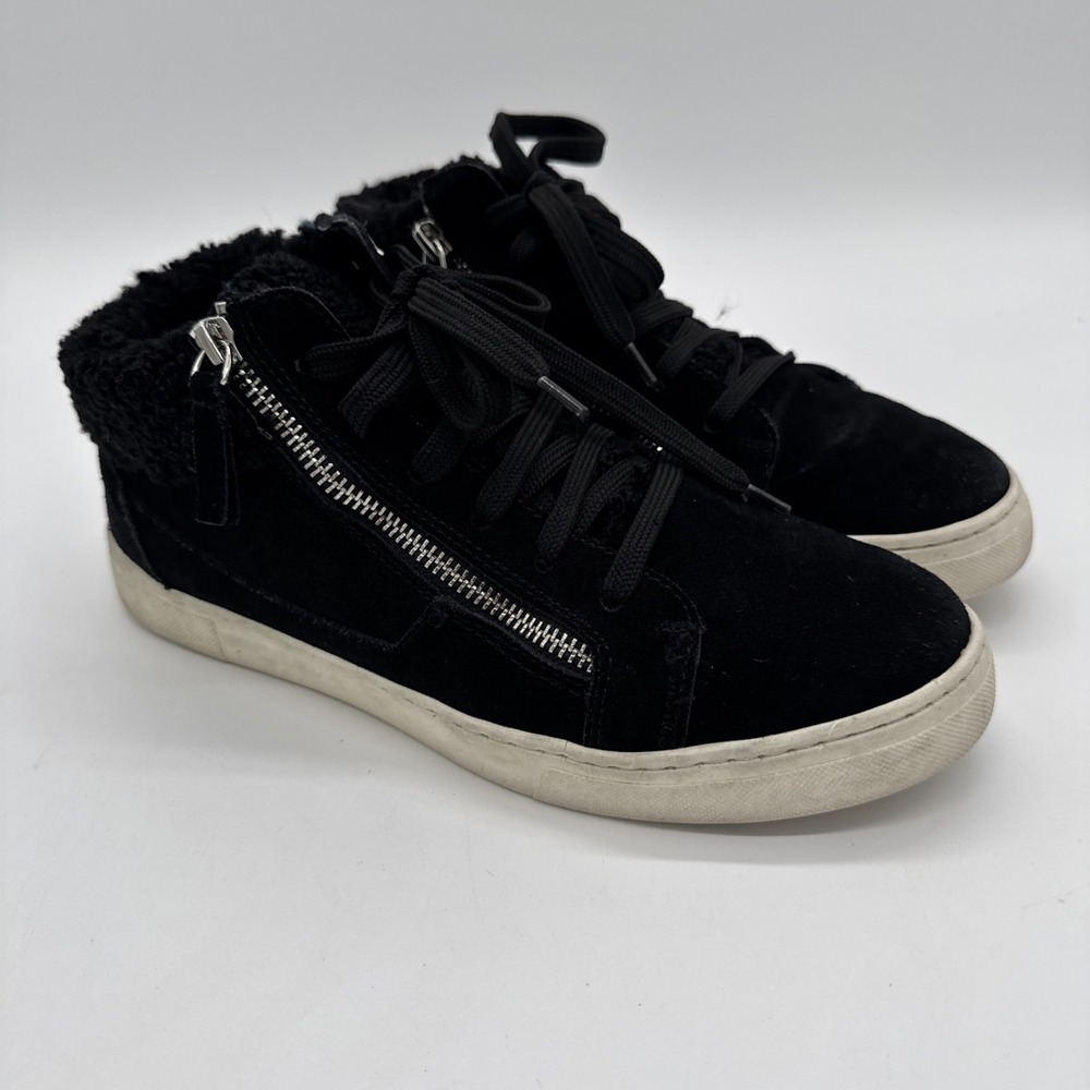 Steve Madden Kameo Size 8.5 Black Lace Up With Zippers, Faux Fur As Lining